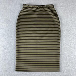 Apt 9 Skirt Womens Small Olive Green Black Striped Pencil Midi Stretch Bodycon